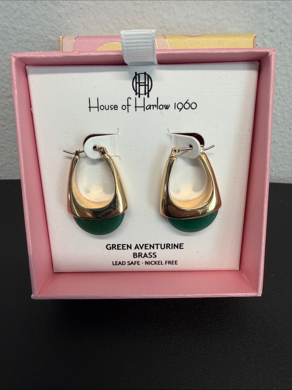 House of Harlow 1960 | Gold-Tone Green Aventurine Statement Hoop Earrings